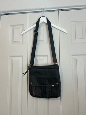 Fossil Morgan Traveler organizer Black & Brown Crossbody Bag Leather Zippered